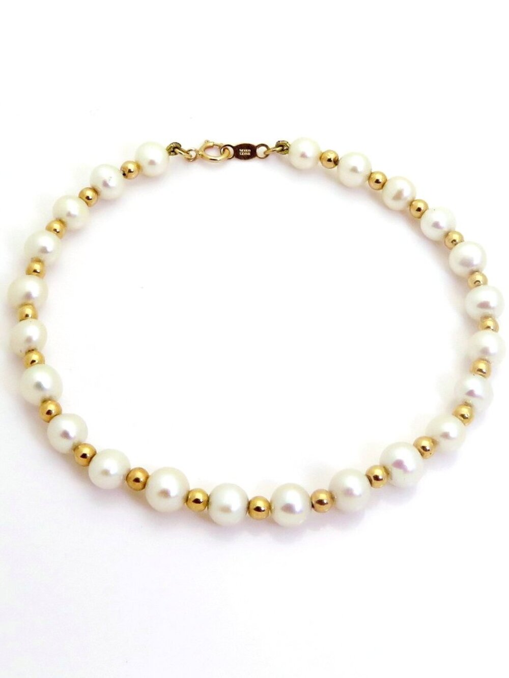 Vintage 14K Yellow Gold Cultured Pearl Bracelet with 14K Gold Beads